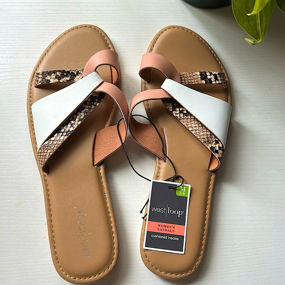 NWT West Loop peach white animal print Vegan leather Women's Slippers size M 7-8